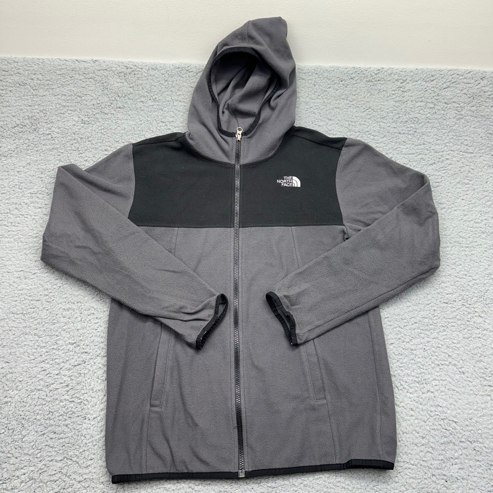 The North Face NF0A3NN8044 Boys XL Grey Black Colorblock Full Zip Fleece Hoodie
